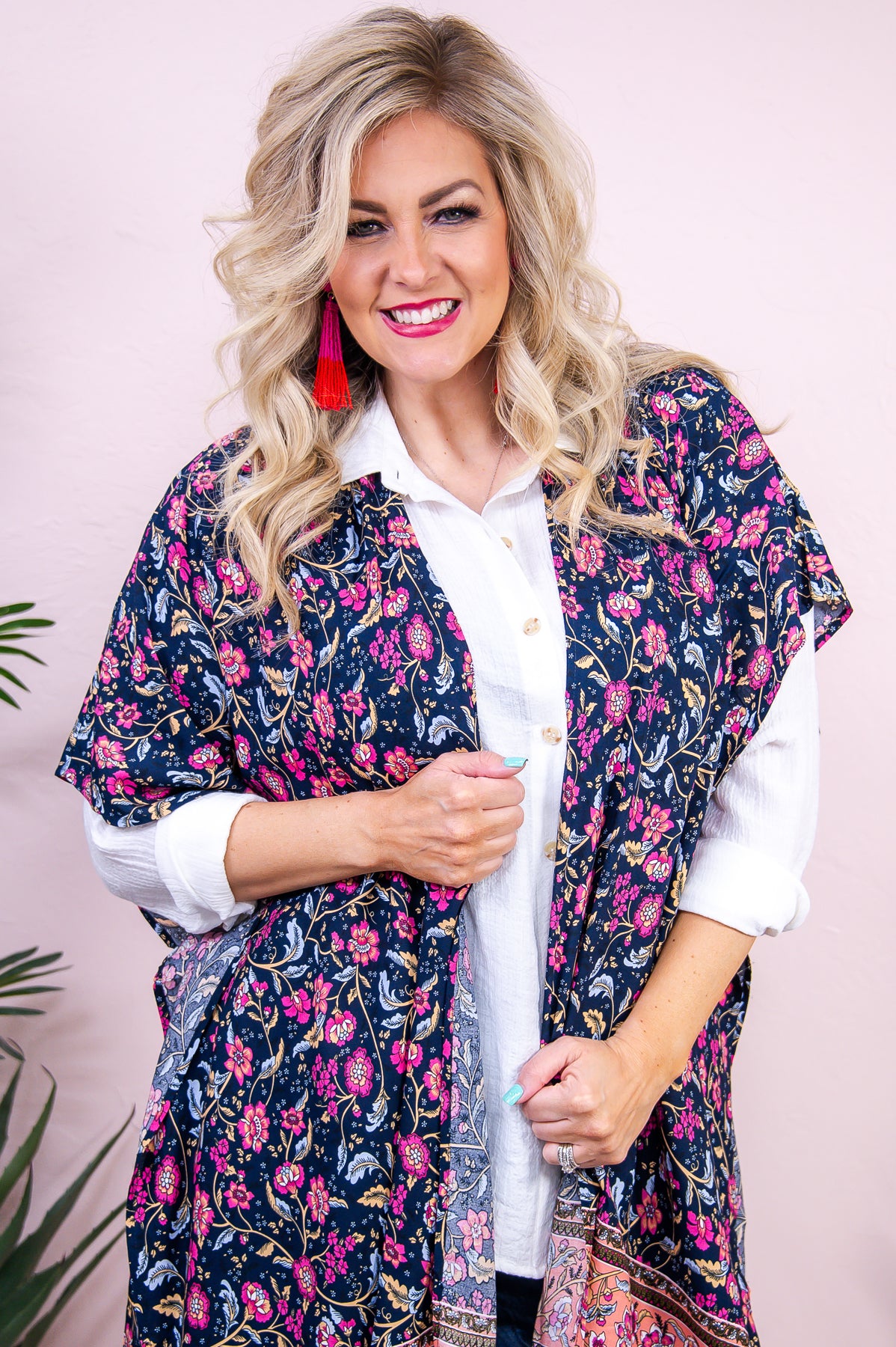 Free Like The Sea Navy/Multi Color Floral Kimono - O5411NV