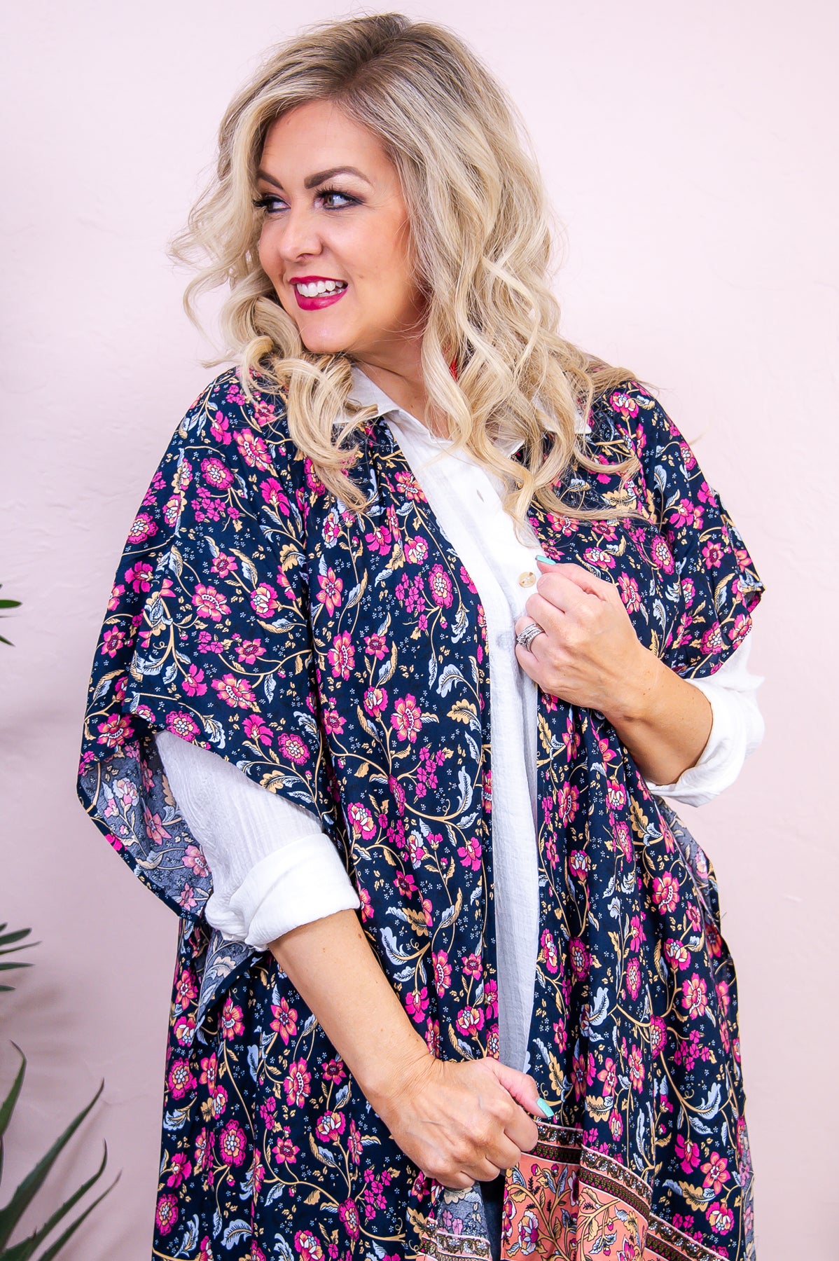 Free Like The Sea Navy/Multi Color Floral Kimono - O5411NV