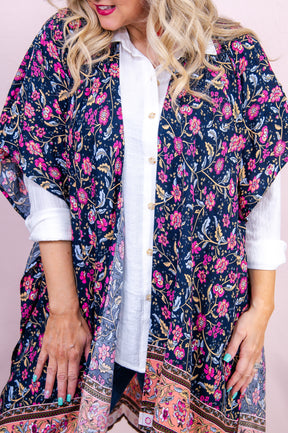 Free Like The Sea Navy/Multi Color Floral Kimono - O5411NV