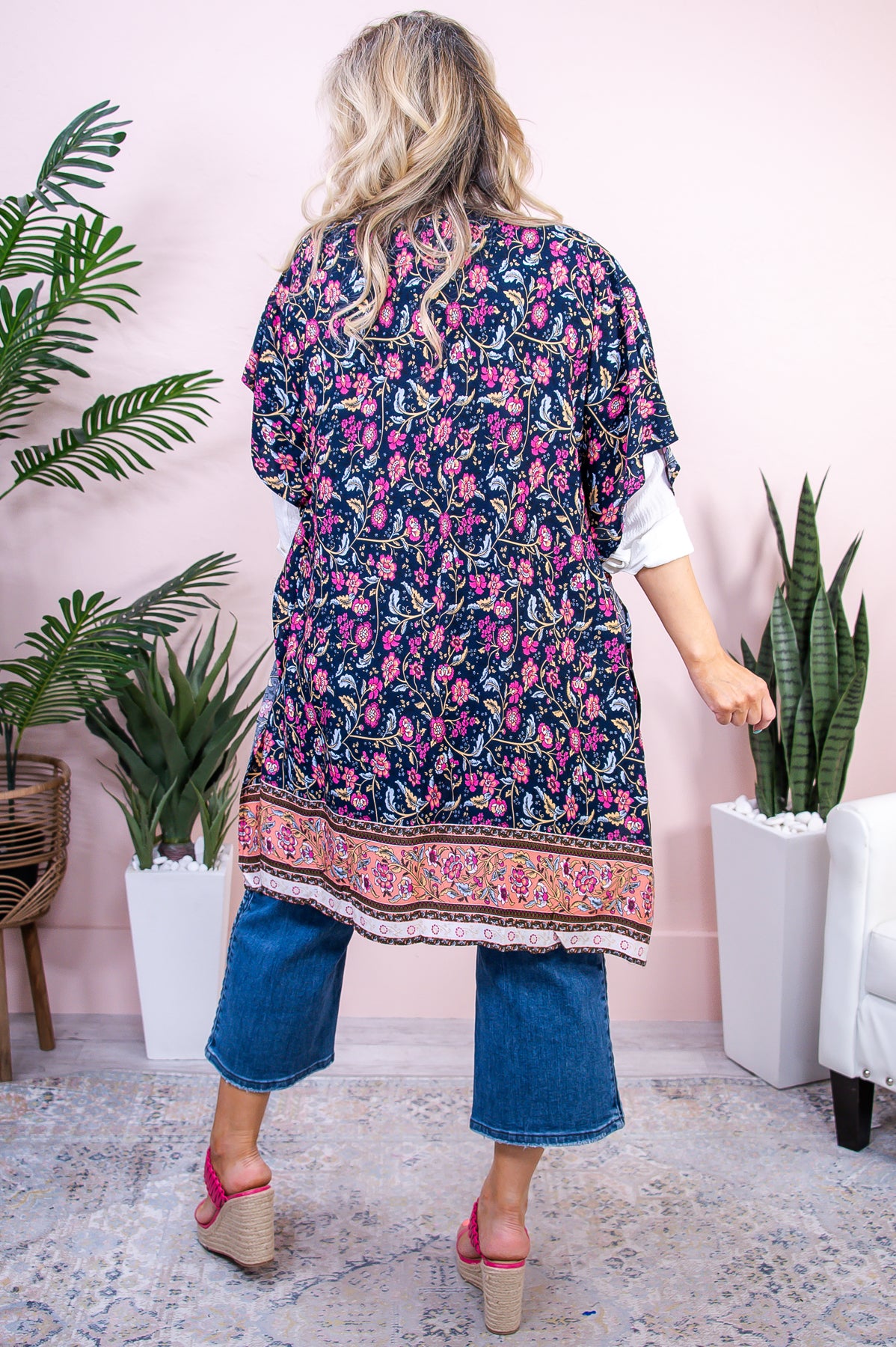 Free Like The Sea Navy/Multi Color Floral Kimono - O5411NV