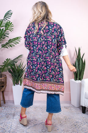Free Like The Sea Navy/Multi Color Floral Kimono - O5411NV