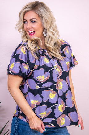 Kisses From Cabo Black/Multi Color Printed Top - T9449BK