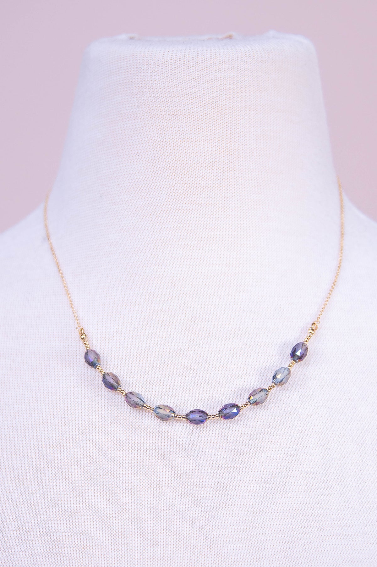 Purple/Gold Beaded Chain Link Necklace - NEK4362PU