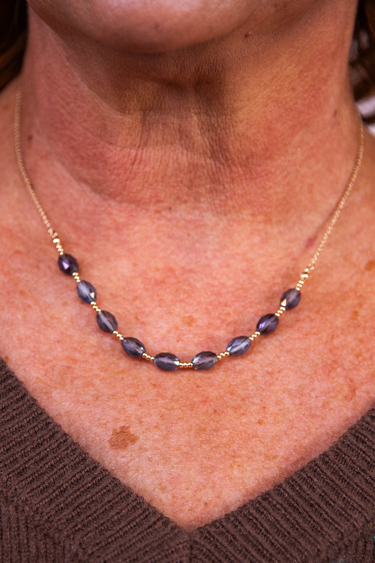 Purple/Gold Beaded Chain Link Necklace - NEK4362PU