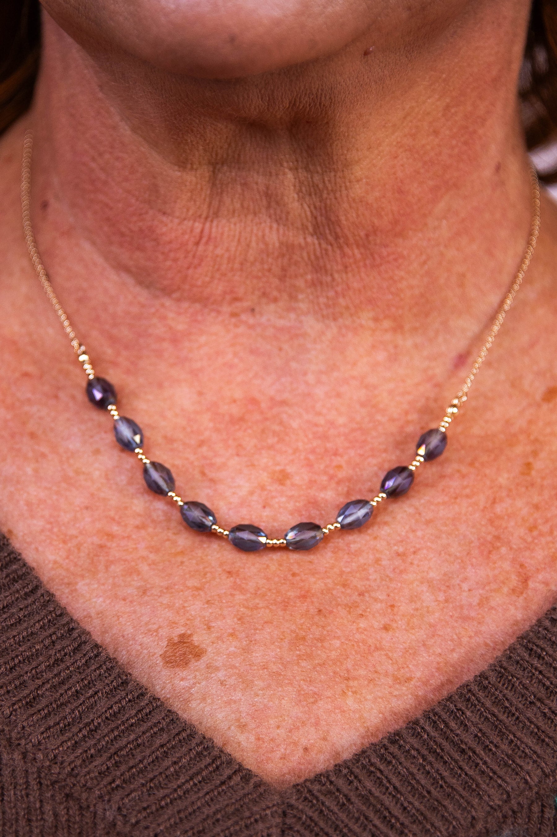 Purple/Gold Beaded Chain Link Necklace - NEK4362PU