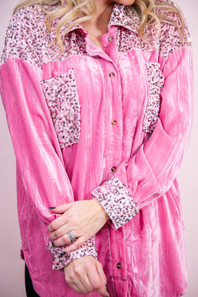 Shimmering Style Pink/Light Pink Velvet/Sequins Top - T8711PK