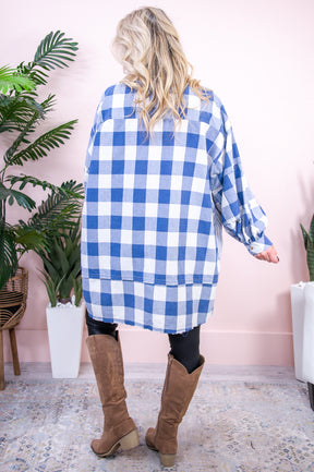 Checkmate Your Style Game Denim Blue/Ivory Checkered/Striped Tunic - T8708DBL