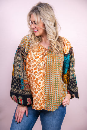 Unleash Your Inner Fashionista Camel/Multi Color/Pattern Top - T8709CA