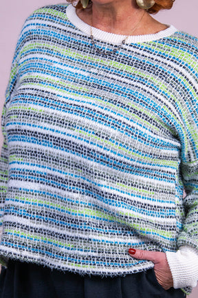 Classy Yet Comfy Neon Green/Multi Color Striped Knitted Top - T10328NGN