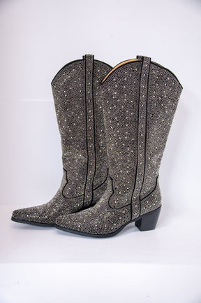 Kick Up Your Heels & Sparkle Black Studded Bling Cowgirl Boots - SHO2651BK