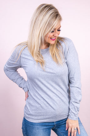 Heather Gray Solid Long Sleeve Crew Neck Tee - T8074HGR