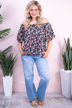 Time To Get Away Black/Multi Color Floral Off The Shoulder Top - T9462BK