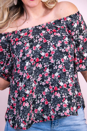 Time To Get Away Black/Multi Color Floral Off The Shoulder Top - T9462BK