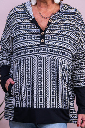 Proud Snow Day Supporter Ivory/Black Snowflake Stripe Top - T10331BK