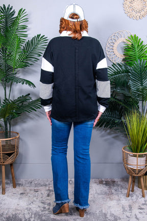 Set On Success Black Striped Sweatshirt Top - T11004BK