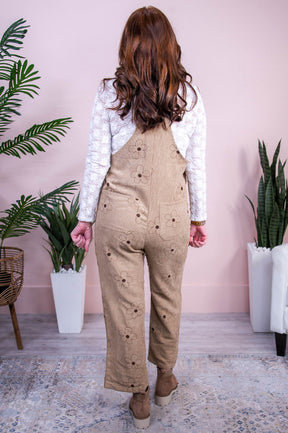 Daisies By The Dozen Khaki/Brown Floral Corduroy Romper - RMP828KH
