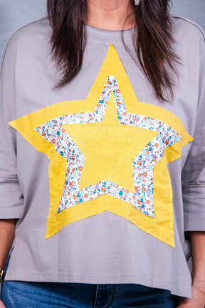 Waiting On A Shooting Star Medium Grey Floral/Star Top - T11161GR