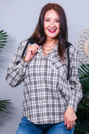 Living For The Moment Black Checkered Hooded Shacket O5807BK