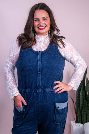Denim Dreams And Stylish Seams Dark Denim Romper - RMP829DDN