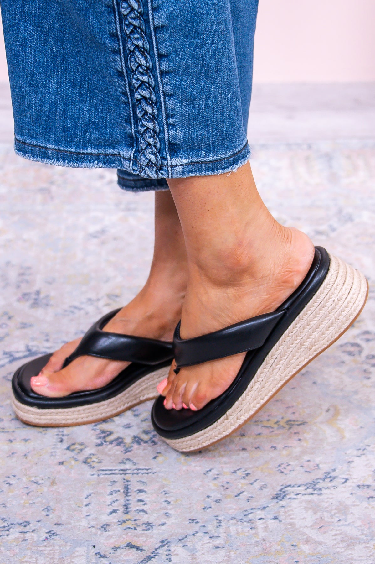 Stay Connected Black Espadrille Wedge Sandals - SHO2706BK