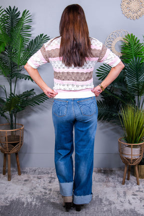 Always Stay Happy Brown Stripe Sweater Top - T11127BR