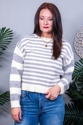 Cozy Moments Gray Striped  Sweater Top - T10909GR