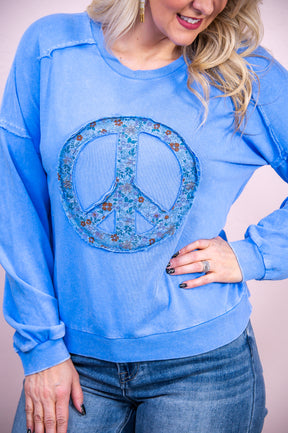 Hippie Chic Periwinkle/Multi Color Peace Sign/Floral Top - T8723PW