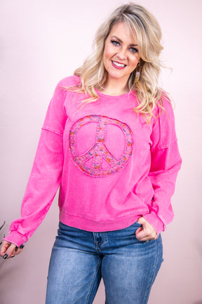 Hippie Chic Vintage Pink/Multi Color Peace Sign/Floral Top - T8721VPK
