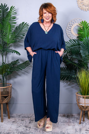 Up to Something Wide Leg Navy Jumpsuit - RMP852NV