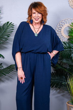 Up to Something Wide Leg Navy Jumpsuit - RMP852NV