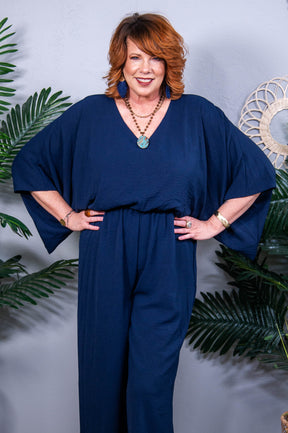 Up to Something Wide Leg Navy Jumpsuit - RMP852NV