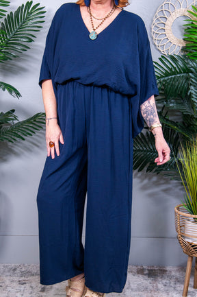 Up to Something Wide Leg Navy Jumpsuit - RMP852NV