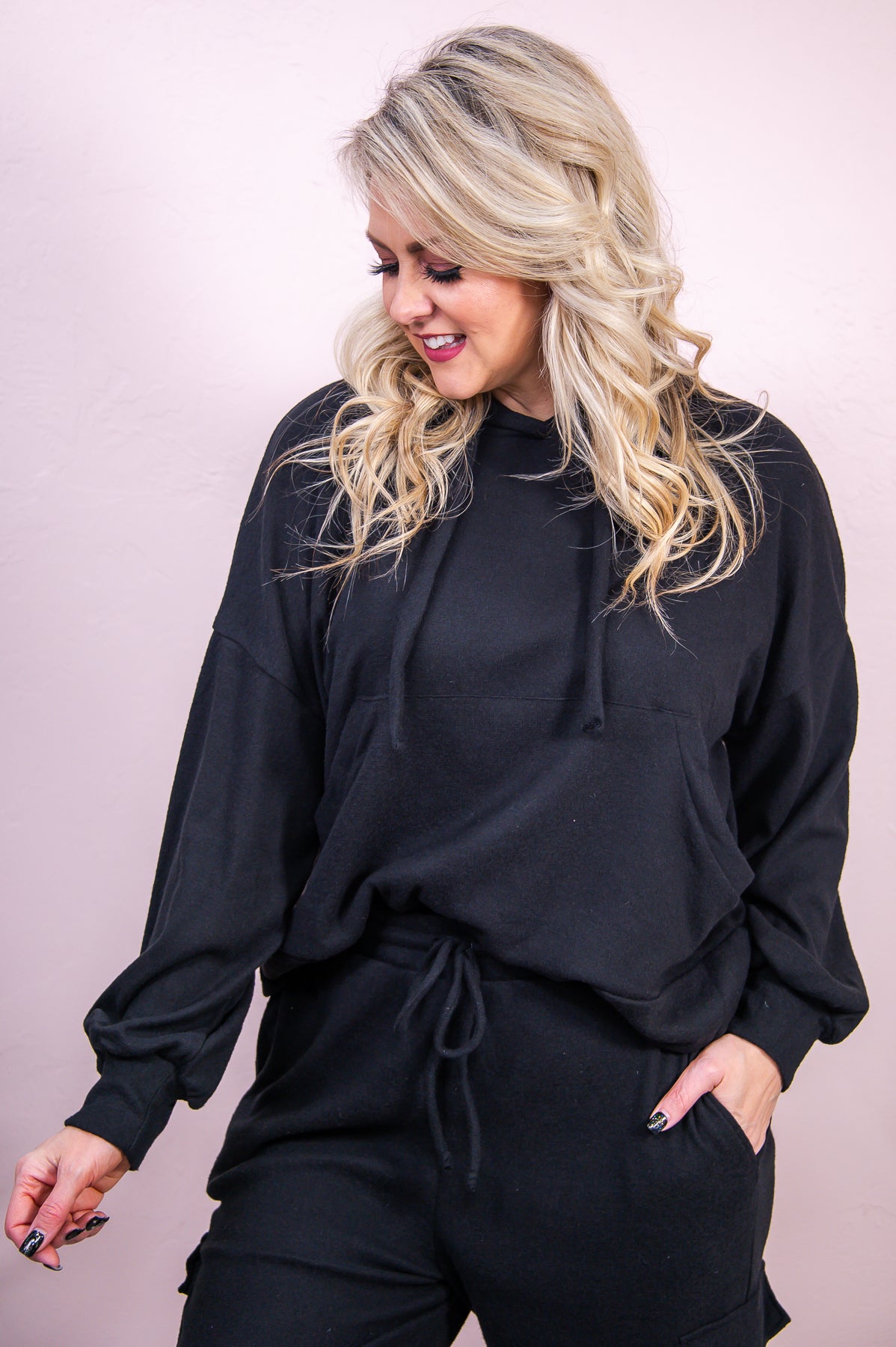 Living That Cozy Life Black Solid Hooded Top - T8726BK