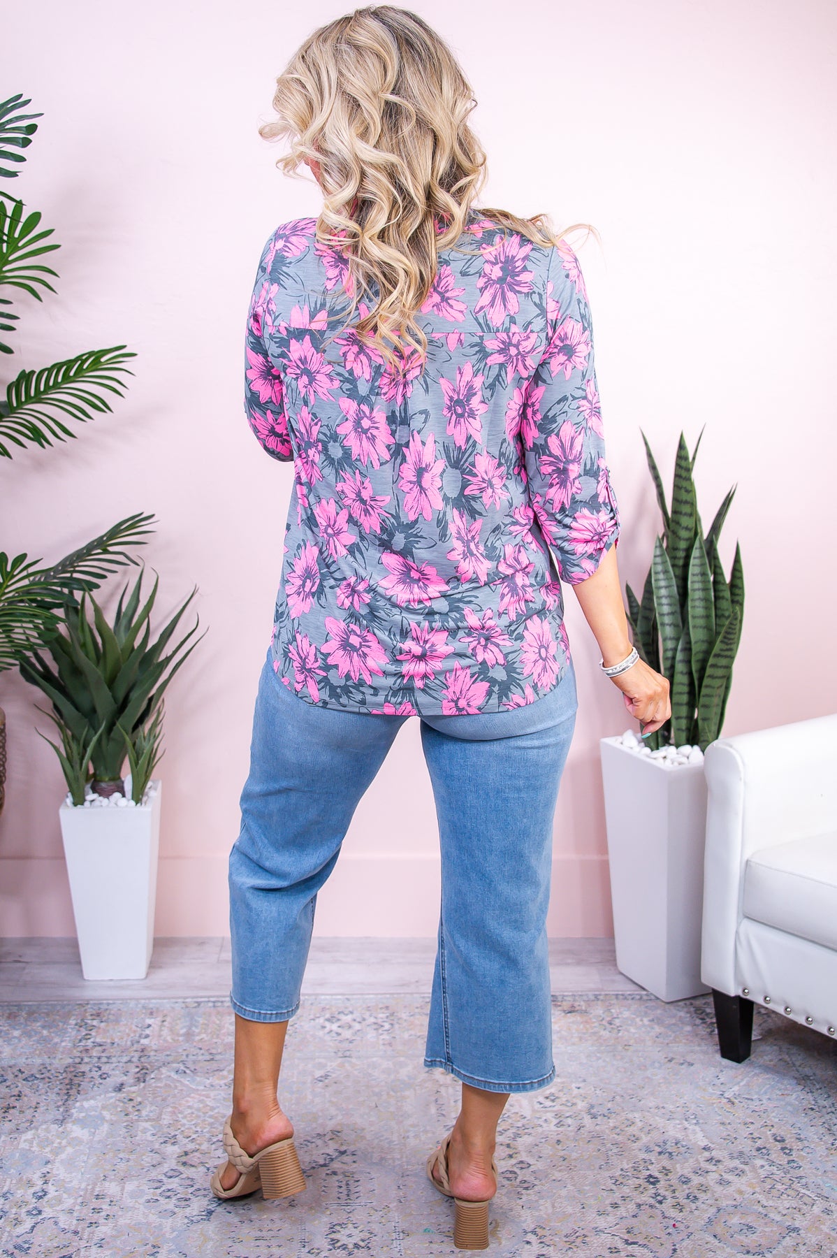 My Peace I Give to You Pink/Gray Floral Top - T9477PK