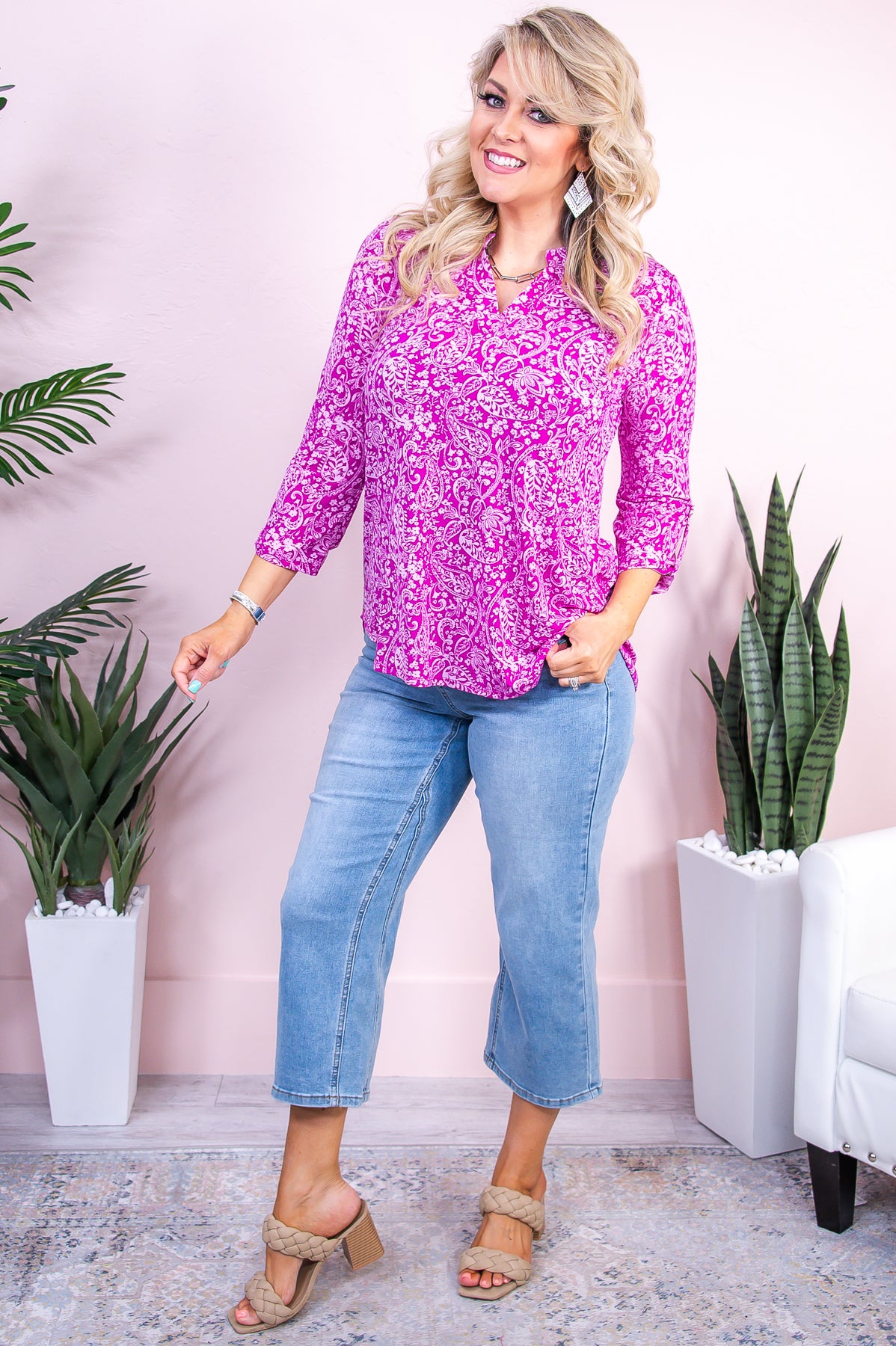 Find Balance In Life Magenta/Light pink Paisley Top - T9480MG