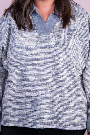 Wintery Welcome Gray/Multi Color Striped Knitted Top - T10341GR