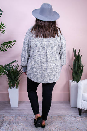 Wintery Welcome Gray/Multi Color Striped Knitted Top - T10341GR
