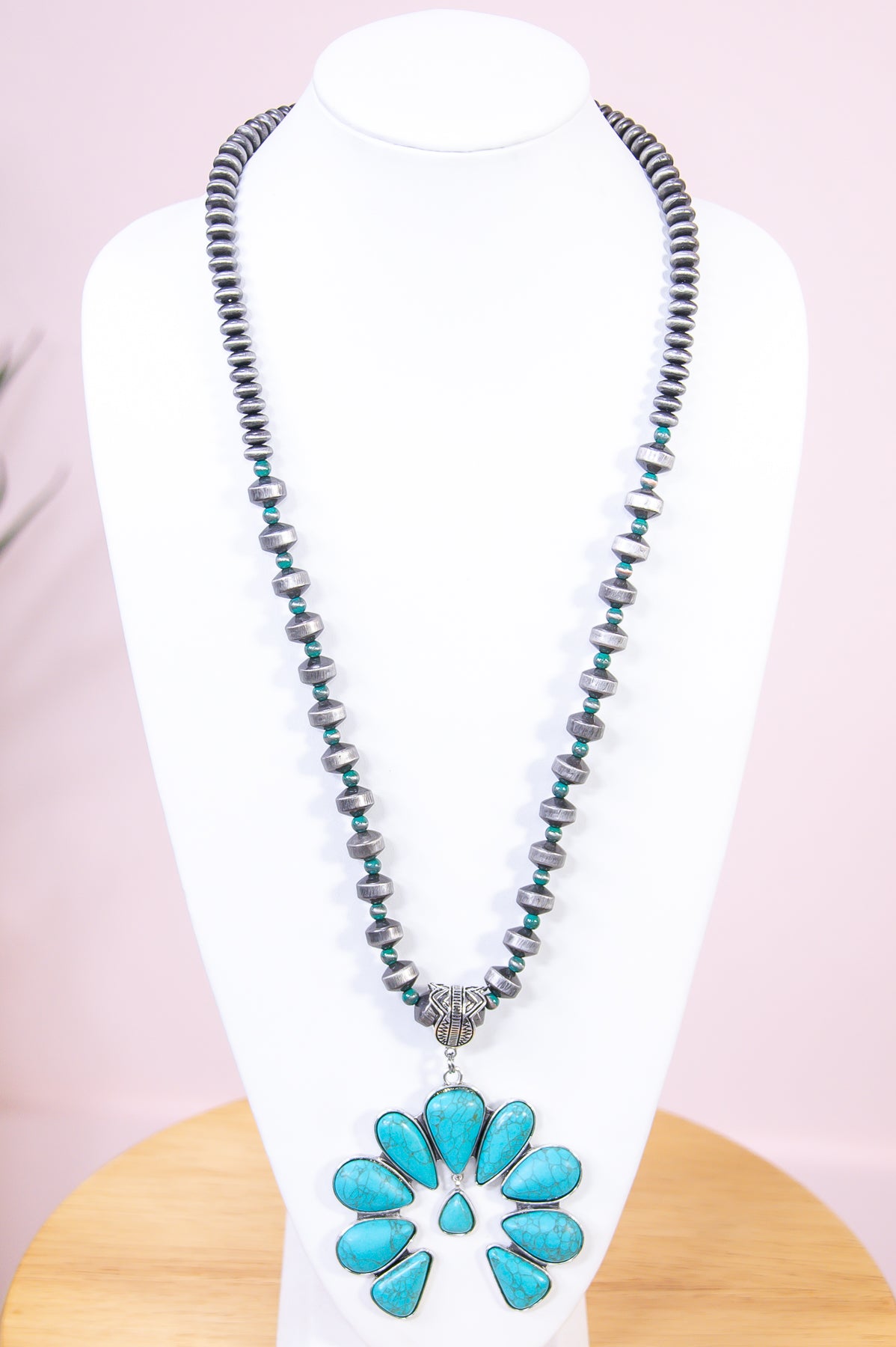Turquoise Beaded Squash Blossom Necklace - NEK4332TU