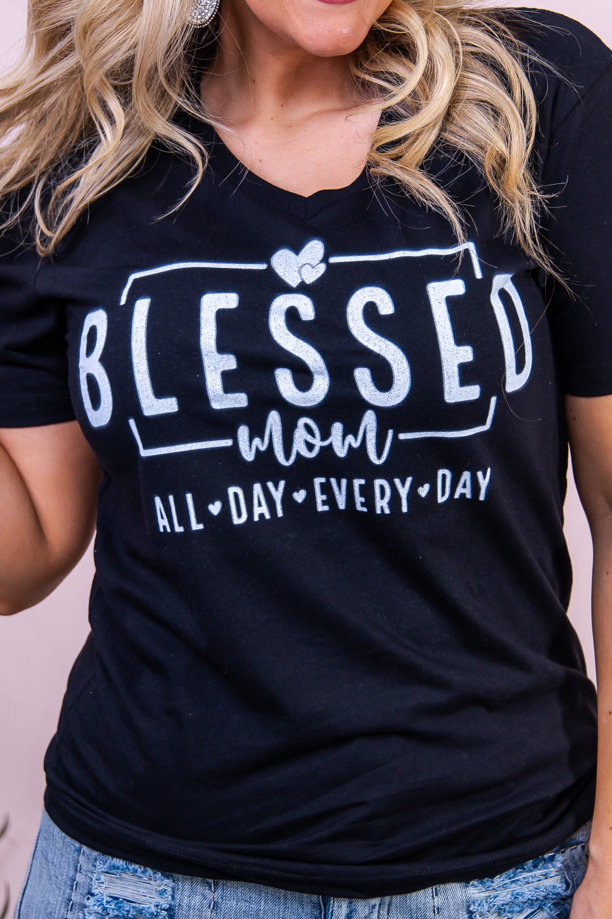 Blessed Mom Black Graphic Tee - A3326BK