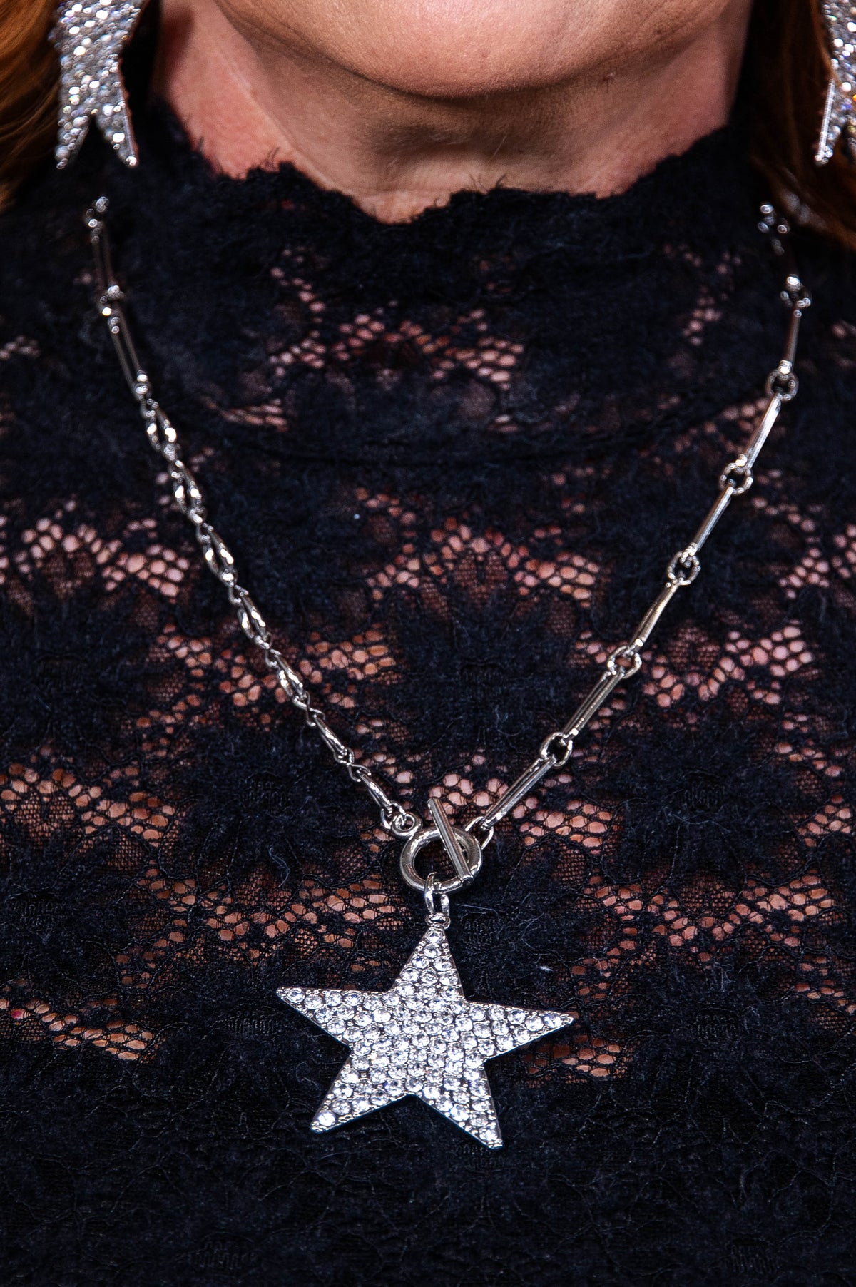 Silver Chain with Rhinestone Star Pendant Necklace - NEK4406SI
