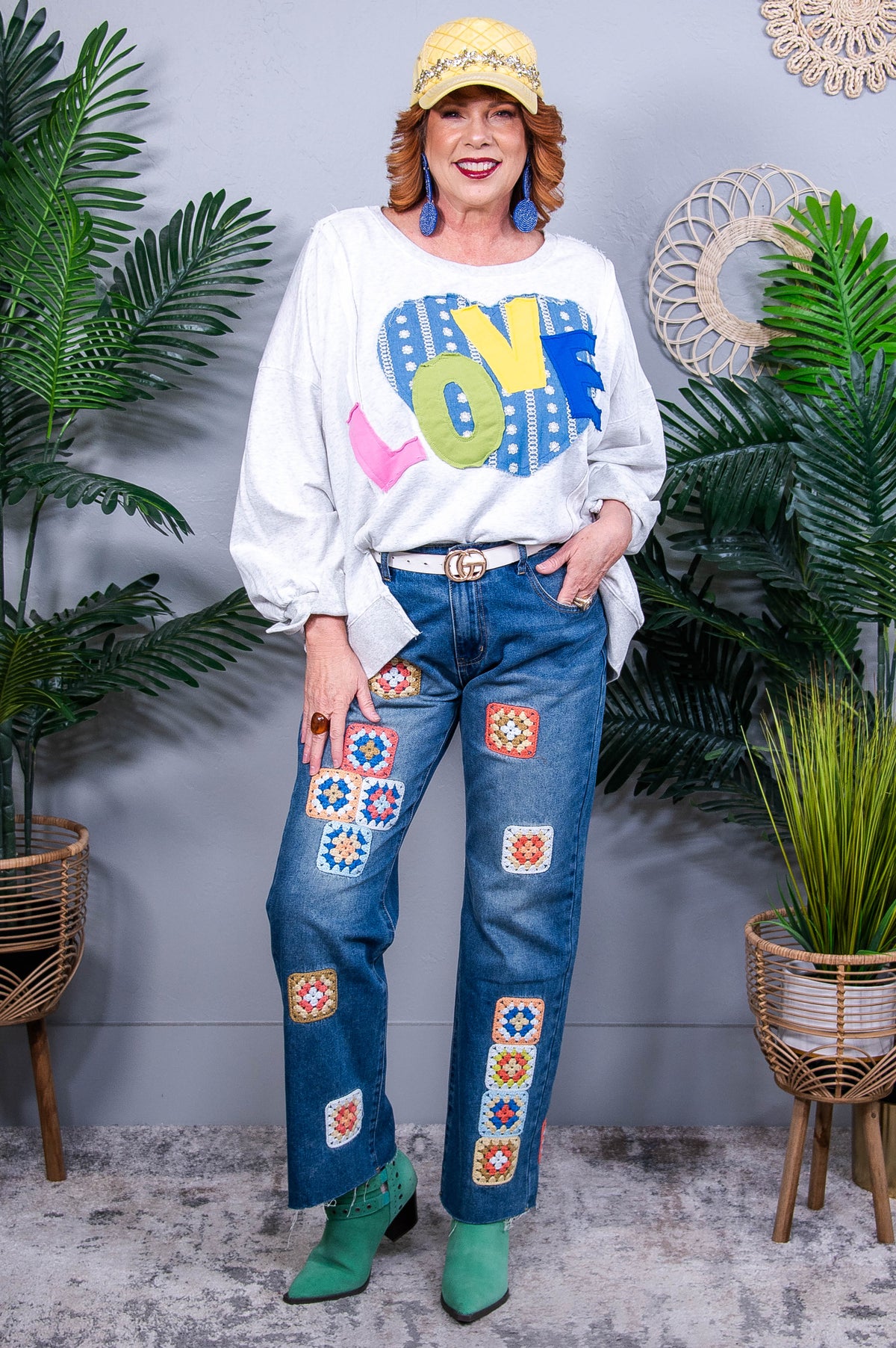 Love You More Heart Patch Slit French Terry Sweatshirt T11217LG