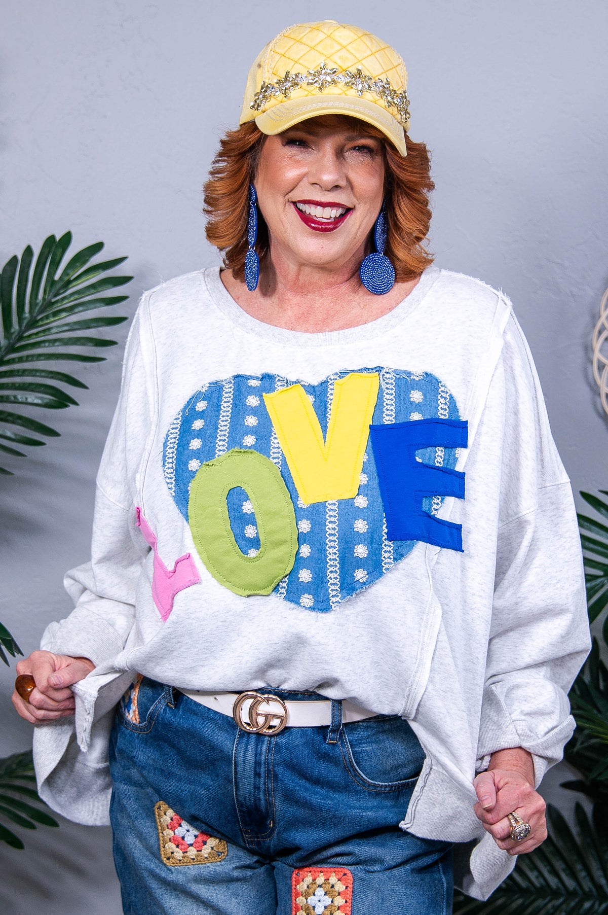 Love You More Heart Patch Slit French Terry Sweatshirt T11217LG