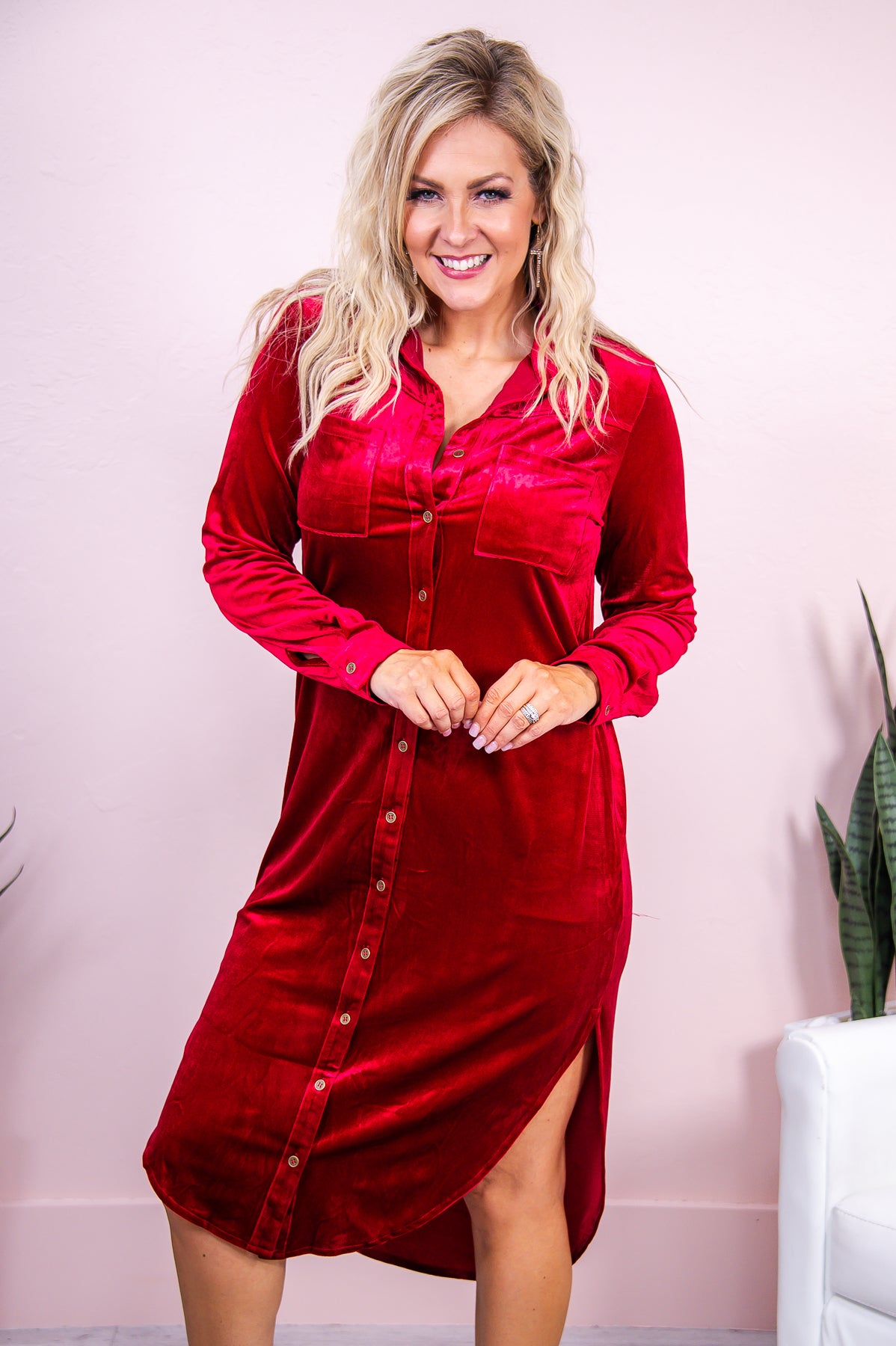 It's All On You Red Solid Velvet Long Cardigan - O4996RD
