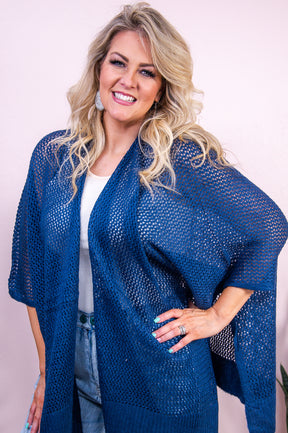 Beach Therapy Navy Solid Knitted Asymmetrical Kimono (One Size 4-18) - O5415NV