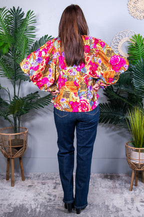 Watch Me Bloom Olive/Multi Color Floral Front Tie Top - T10854OL