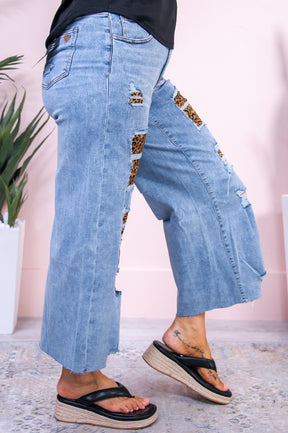 Larissa Denim/Mocha Distressed Printed Patch Jeans - K1138MO