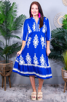 Dressed In Style Royal Blue Midi Dress - D5622RB