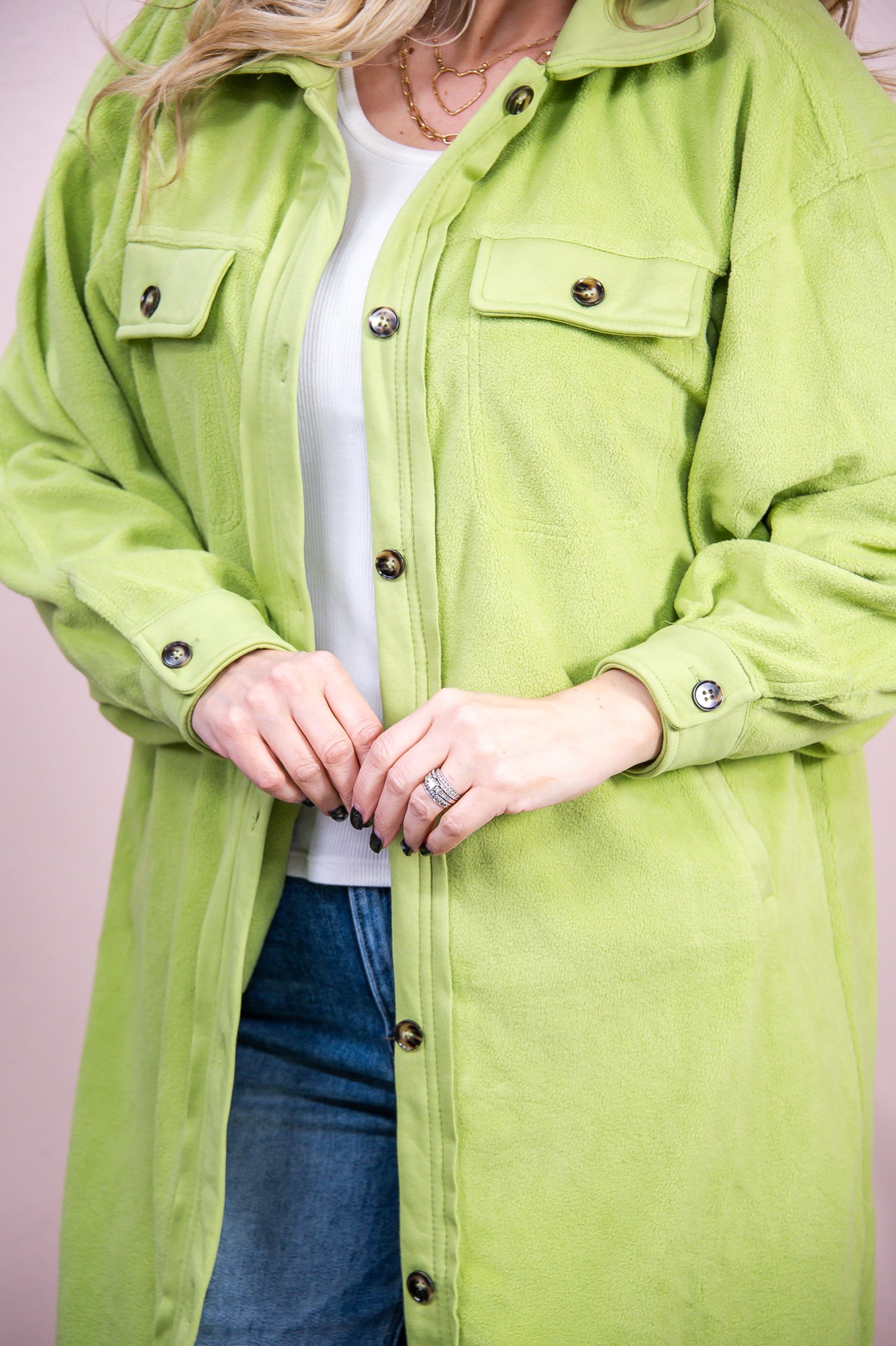 Leading The Way Dusty Lime Green Solid Long Jacket - O5248DLG