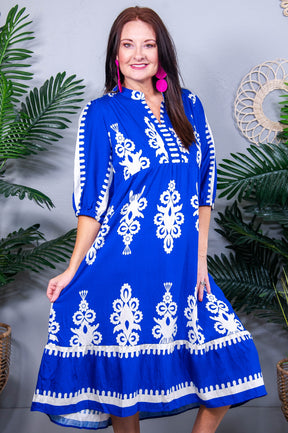 Dressed In Style Royal Blue Midi Dress - D5622RB
