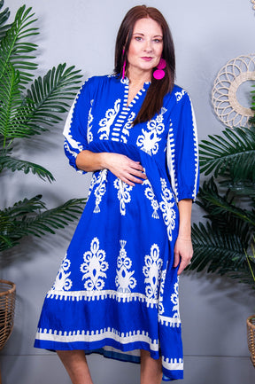 Dressed In Style Royal Blue Midi Dress - D5622RB